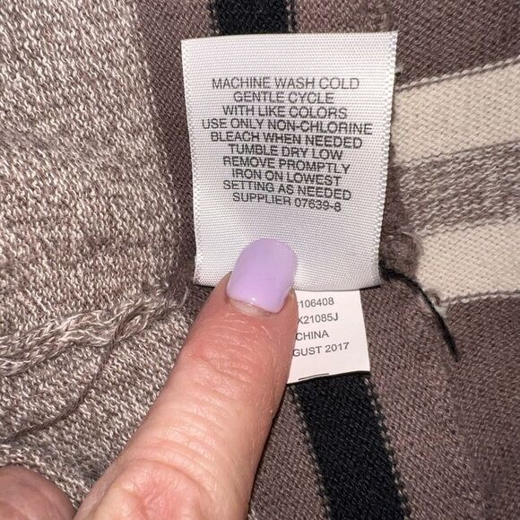 Striped Cotton Knit Open Front Cardigan Size XL Petite St John’s Bay Taupe Black - Picture 12 of 13